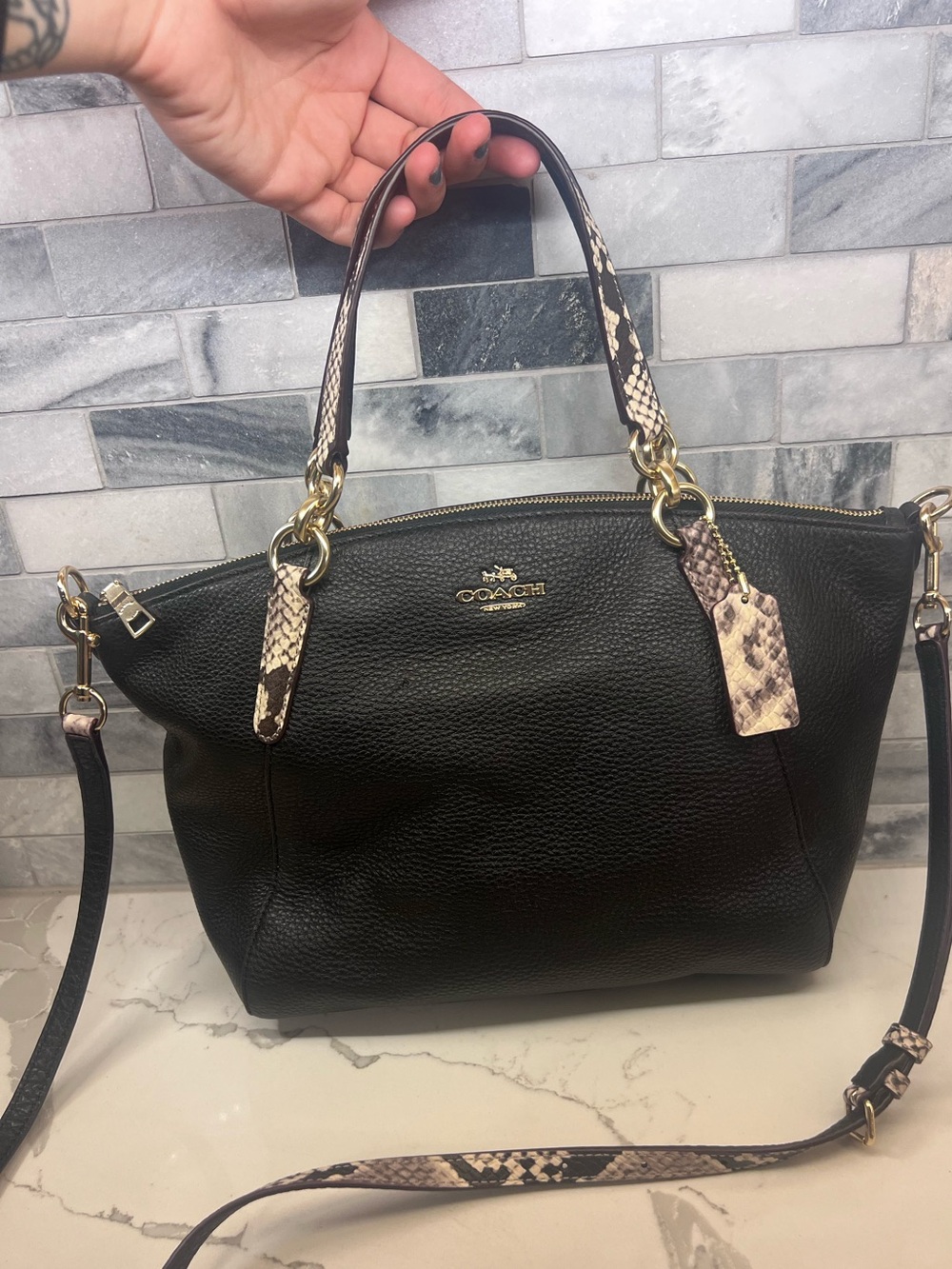 AUTHENTIC Coach Black Pebbled Leather Prairie Satchel Python Snakeskin Crossbody